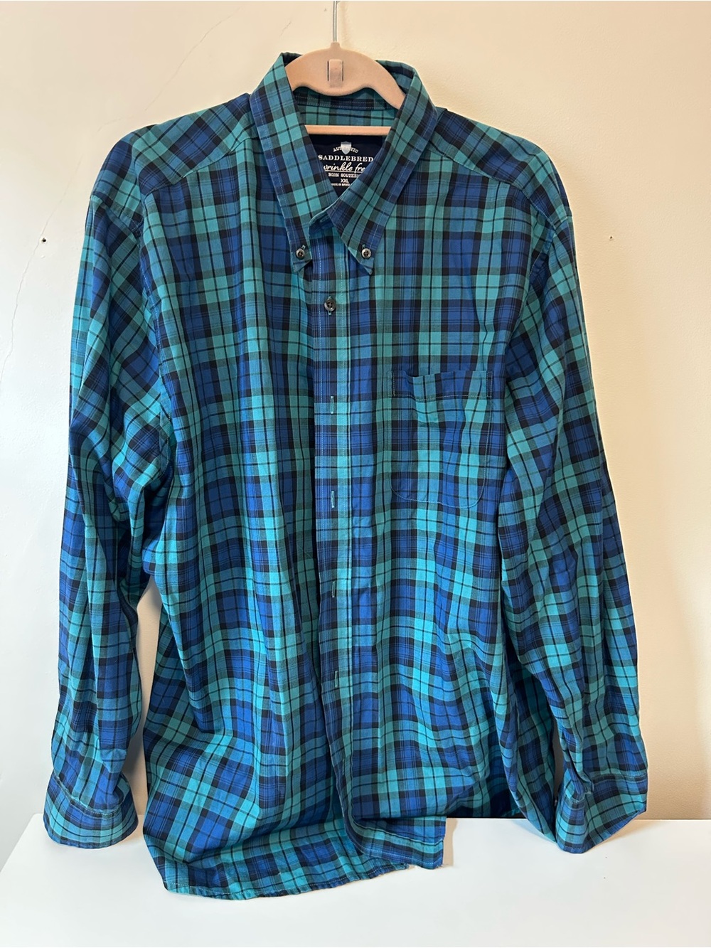 Saddlebred Teal and Navy Plaid Button-Down Shirt
